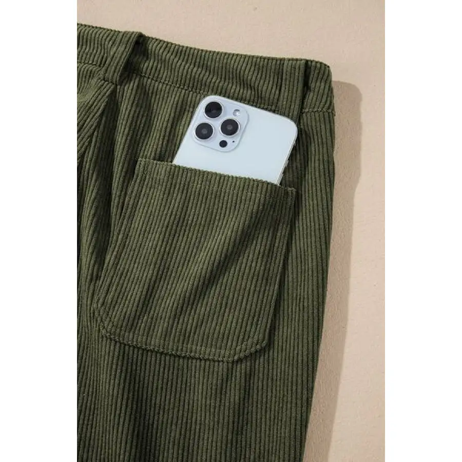 High Waist Square Pockets Corduroy Pants