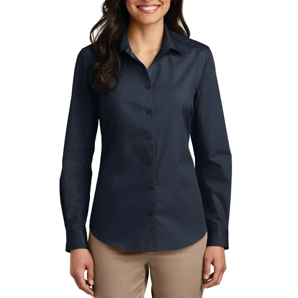 Women's Long-Sleeve Lightweight Cotton-Blend Poplin Shirt