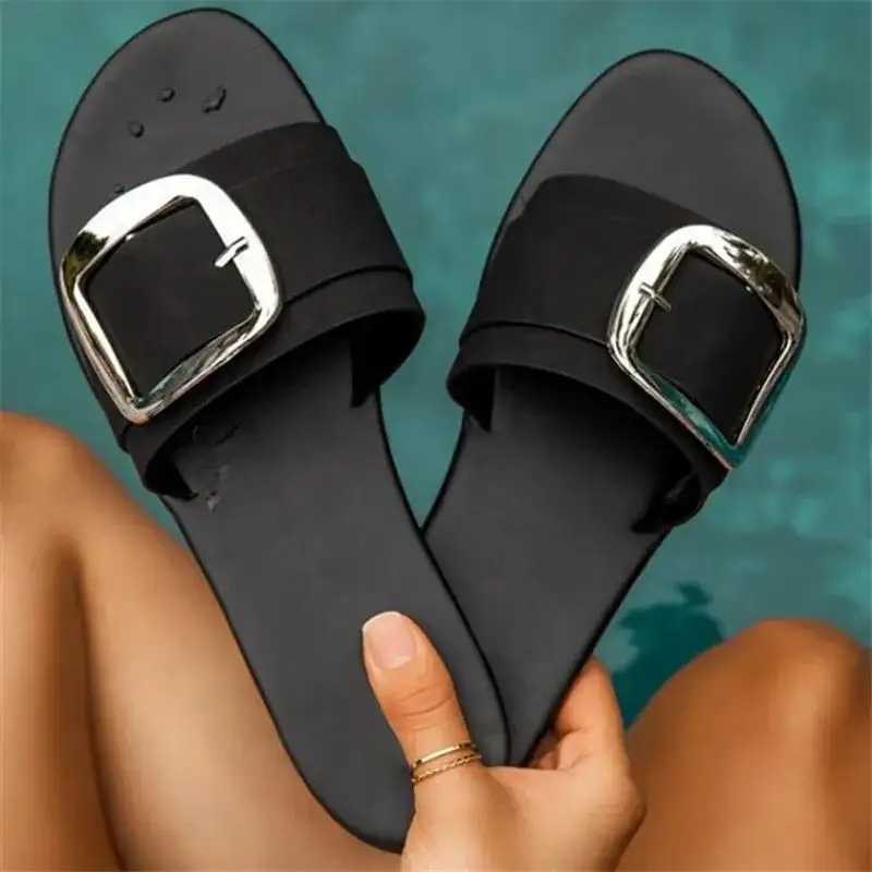  Luxe Buckle Slide Sandals Apparel