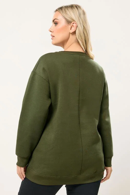 Khaki Green Leopard Print Heart Sweatshirt detail 2