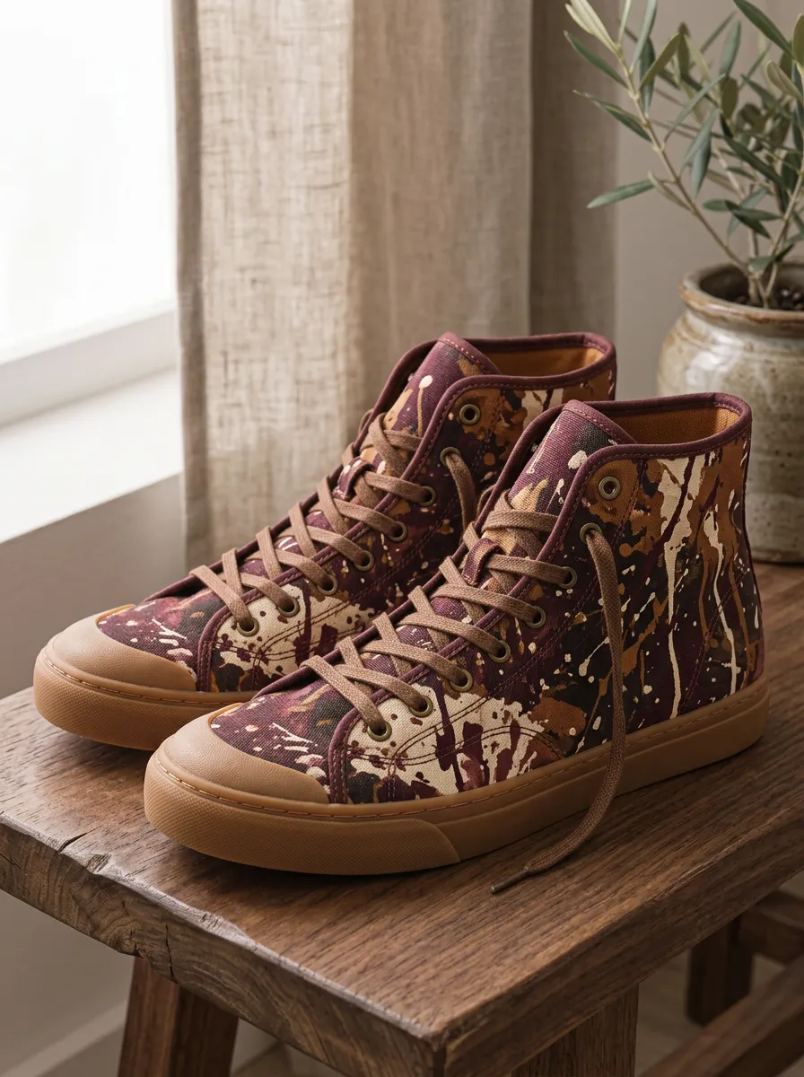 Men's Refined Paint Splatter Pattern Patterned High Top Canvas Shoes
