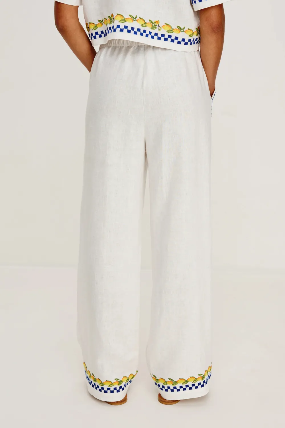 Ribbon-Hemmed Pure Cotton Plain-Colored Trousers