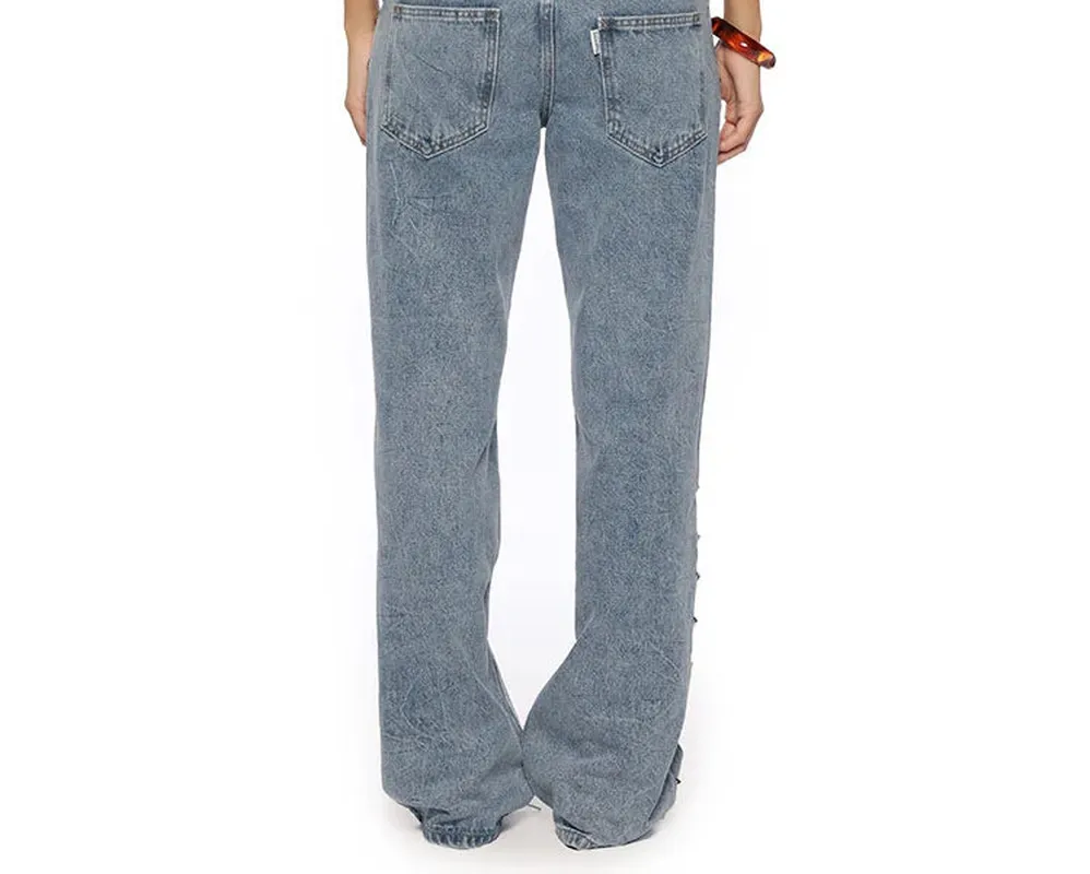 Mid-Wash Studded Baggy Jeans