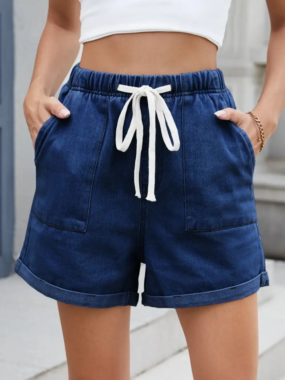 Drawstring Wash Shorts Denim Pants