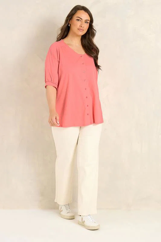 Coral Pink Short Sleeve Cotton Top detail 1