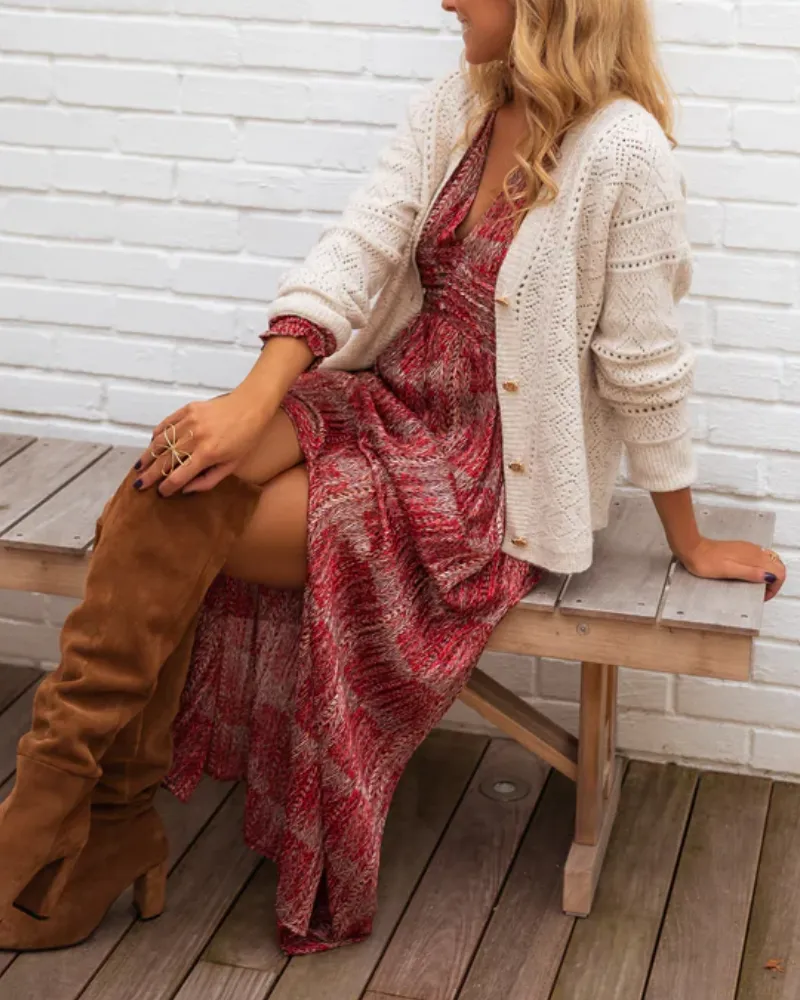V-Neck Side Slit Maxi Tie Detail Dress