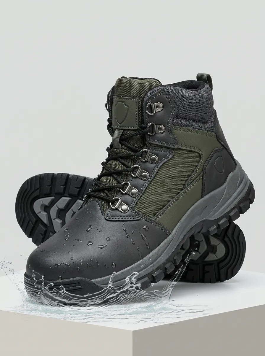 Unisex Waterproof Tactical Olive Green Printed Work Boots