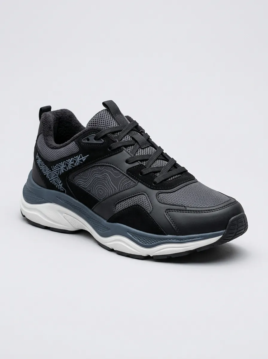 Men's Black Outdoor Topographic Athletic Sneakers