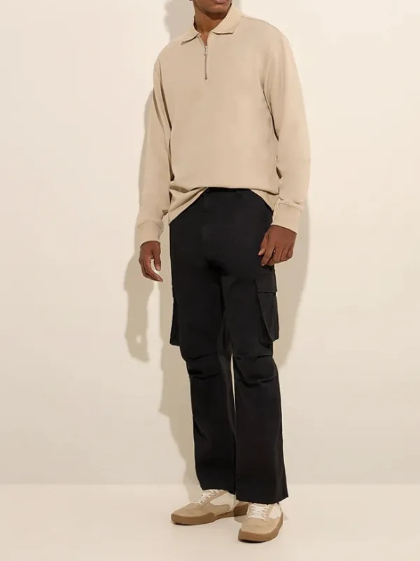 Casual Style Beige Loose Cotton-Blend Sweatshirt