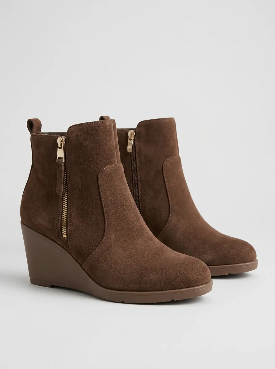 Modern Suede-Look Women's Wedge Ankle Boots