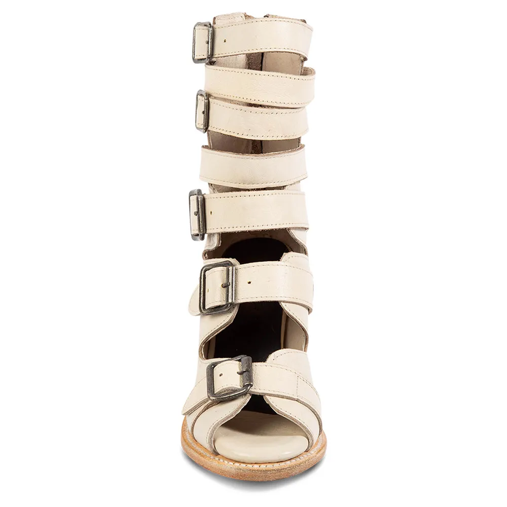 Faux-Leather Buckle-Detail Round-Toe Open-Toe Ankle Boots