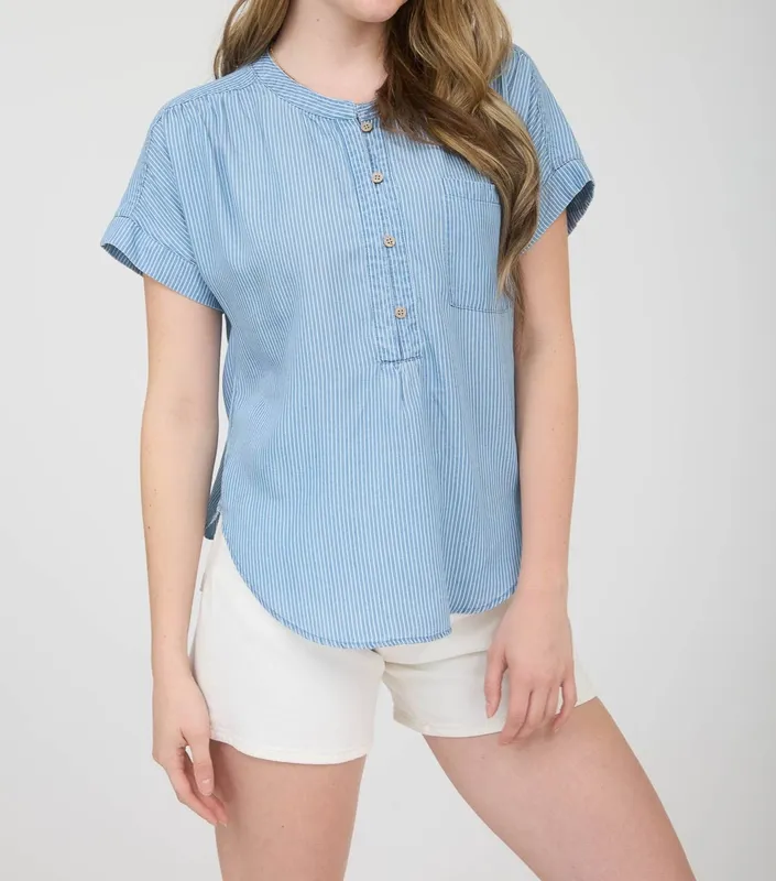 Stripe Chambray Henley Top