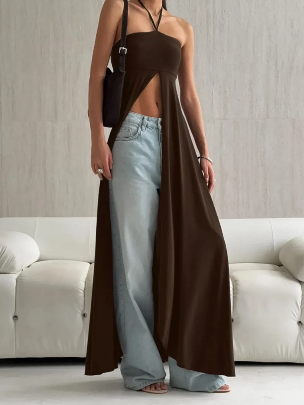 Halter Neck Split Longline Cami