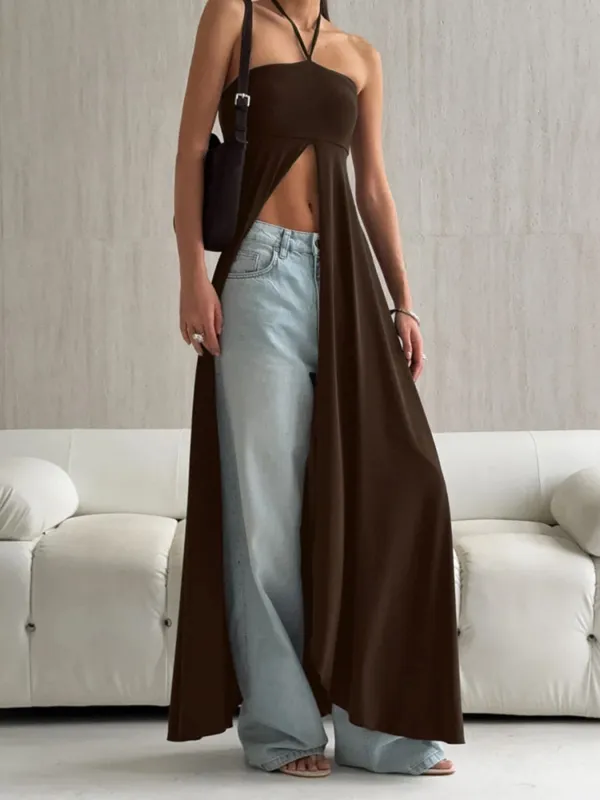 Halter Neck Split Longline Cami