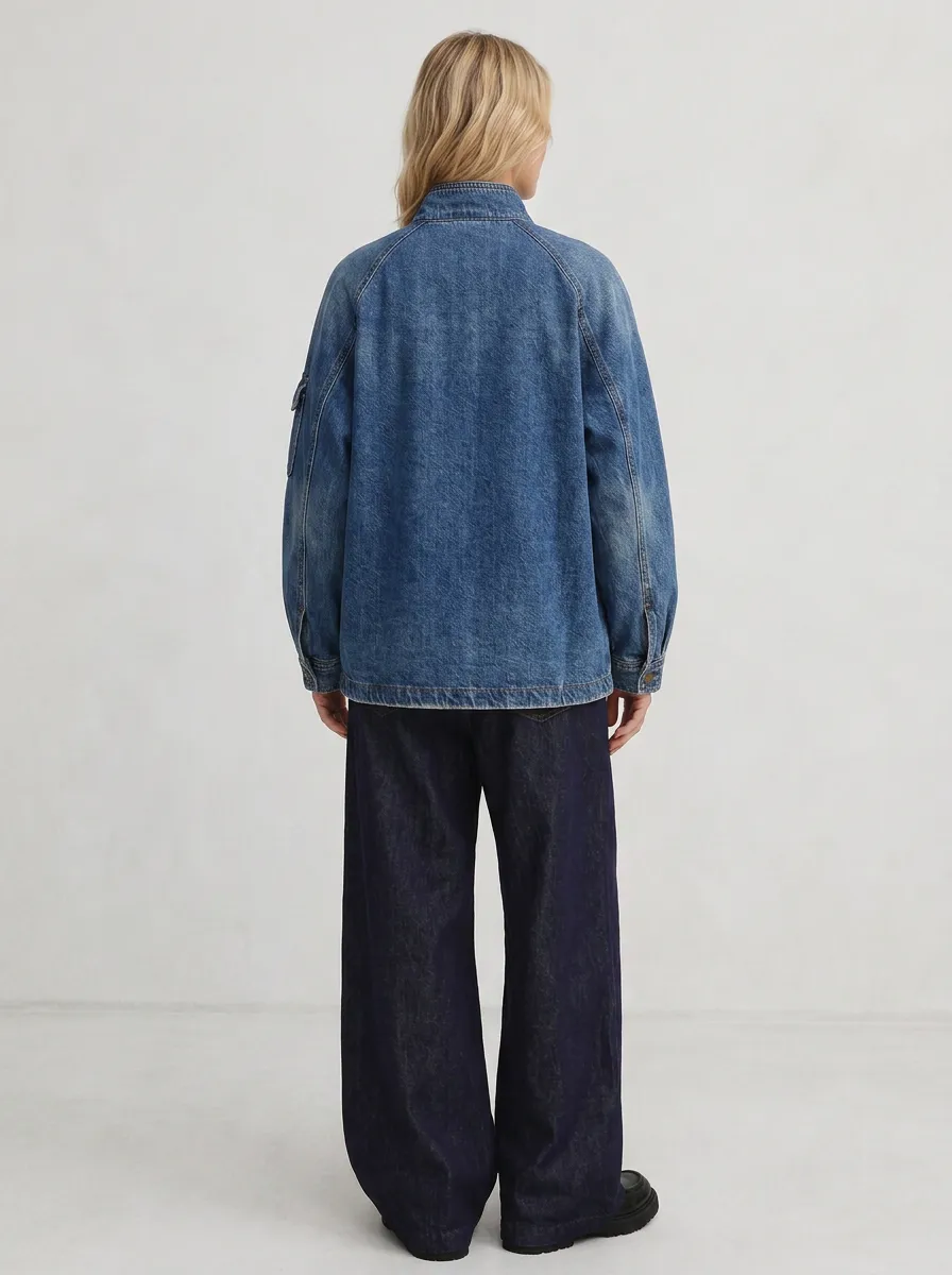 Women's Vintage Wash Utility Pocket Denim Jacket