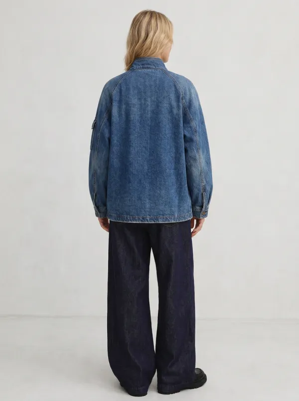 Women's Vintage Wash Utility Pocket Denim Jacket