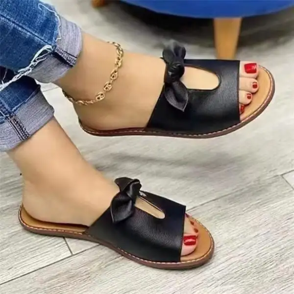 Bow Detail Flat Sole Slide Sandals