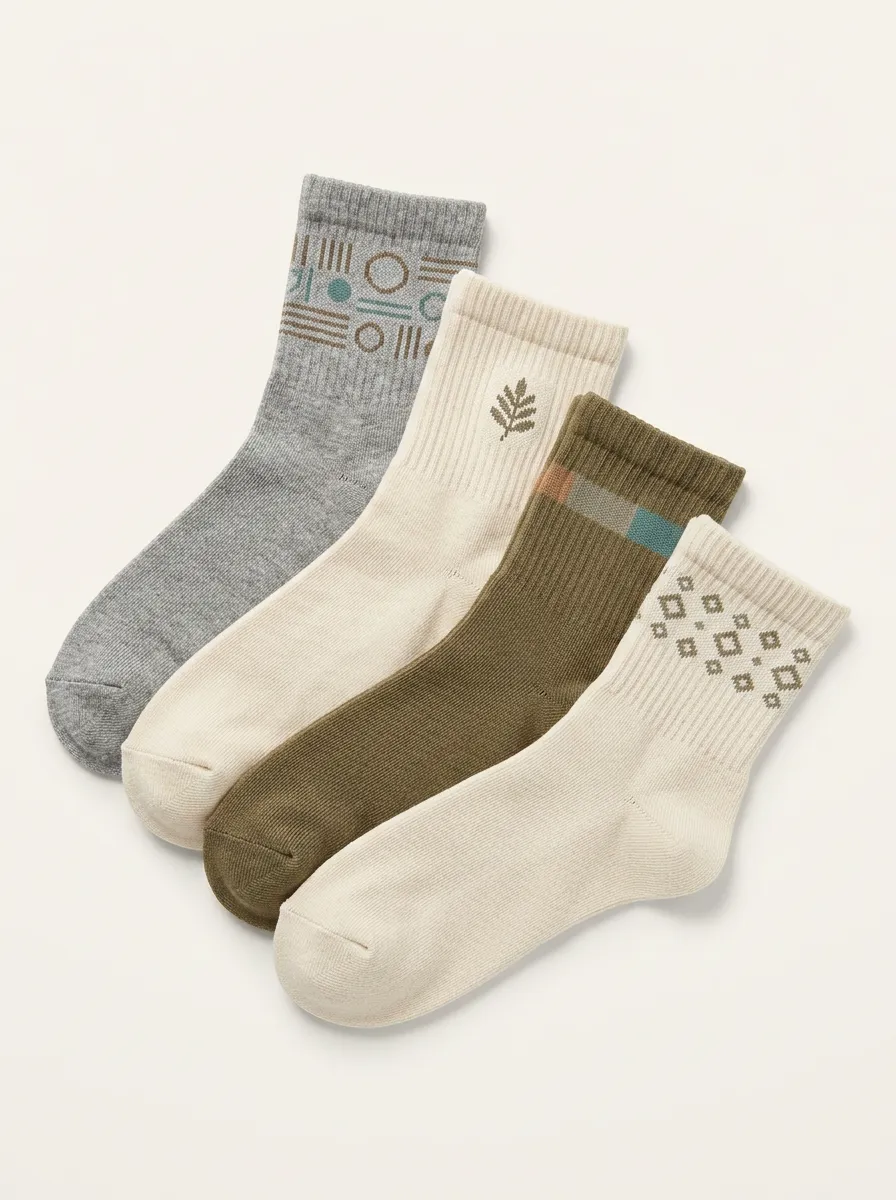 Comfort-Look Geometric Four-Pair Crew Socks