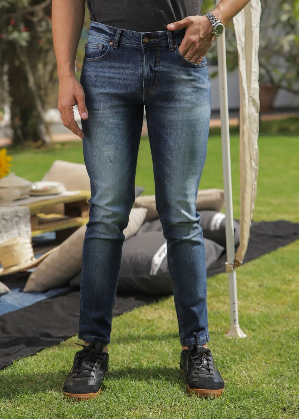 Stretch-Denim Whiskered Slim-Fit Jeans
