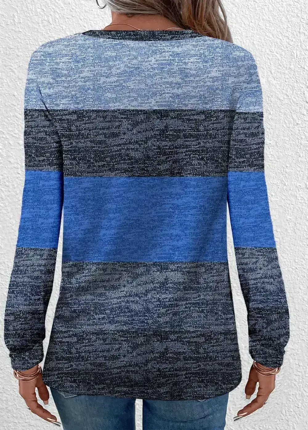 Dark Camel Button Striped Long Sleeve T Shirt