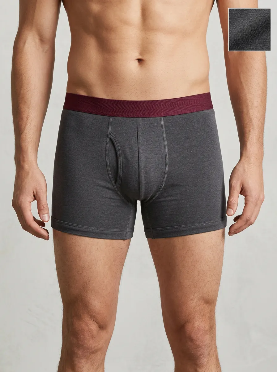 Men's Charcoal Grey Burgundy Waistband Solid Printed Boxer Briefs