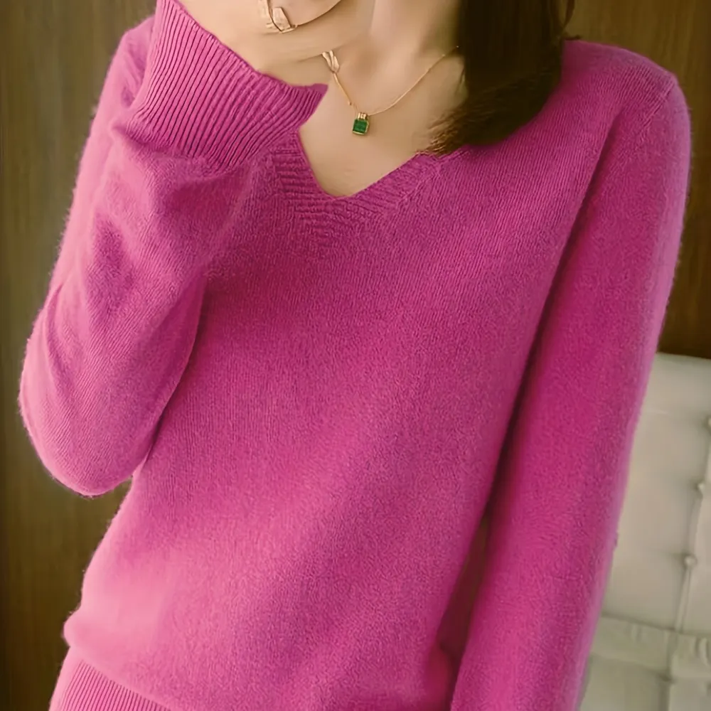 Day V Neck Long Sleeve Knitted Sweater
