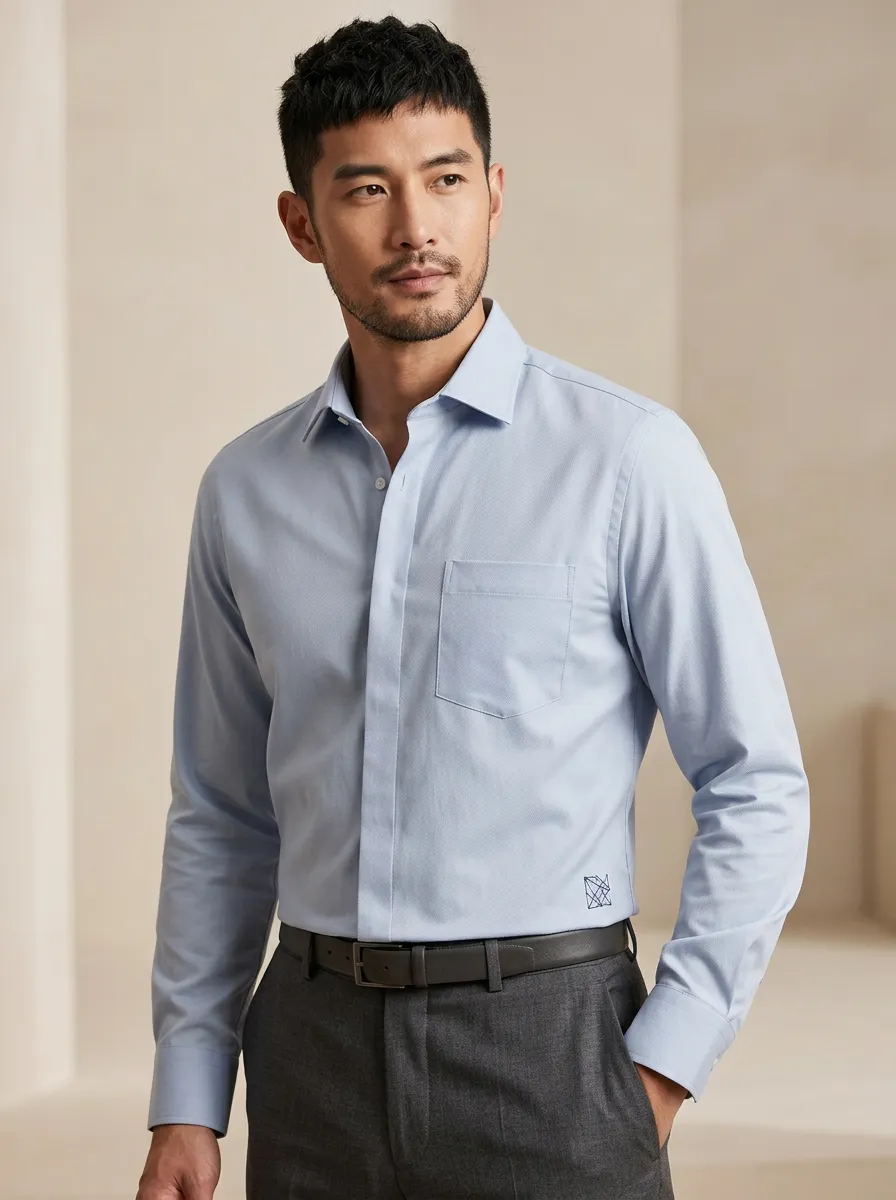 Men's Harbor Non-Iron Cotton Geometric Printed Accent Dress Shirt