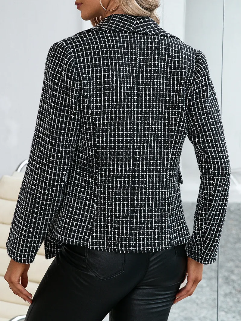 Plaid Double Breasted Long-sleeve Jacket