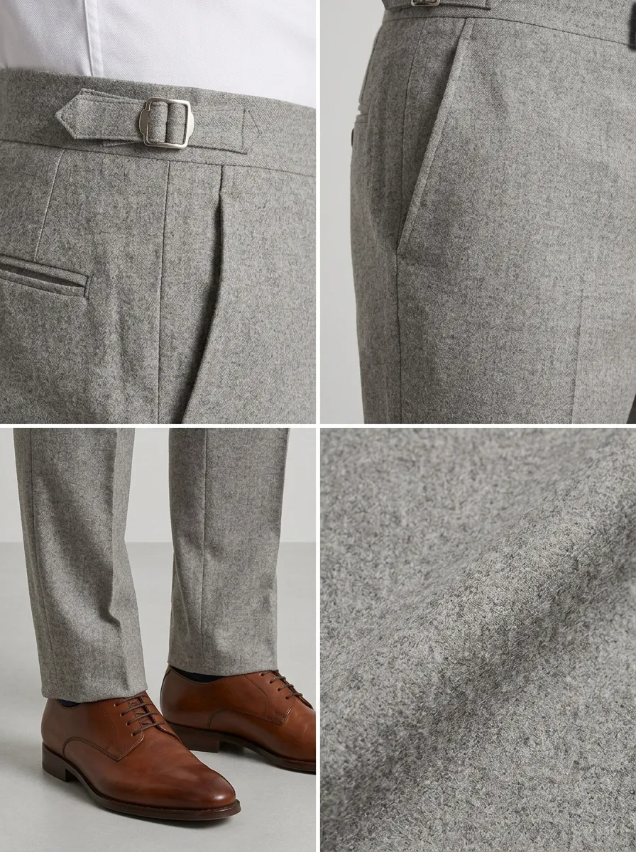 Side-Adjuster Textured Pressed-Crease Men's Tailored Suit Trousers