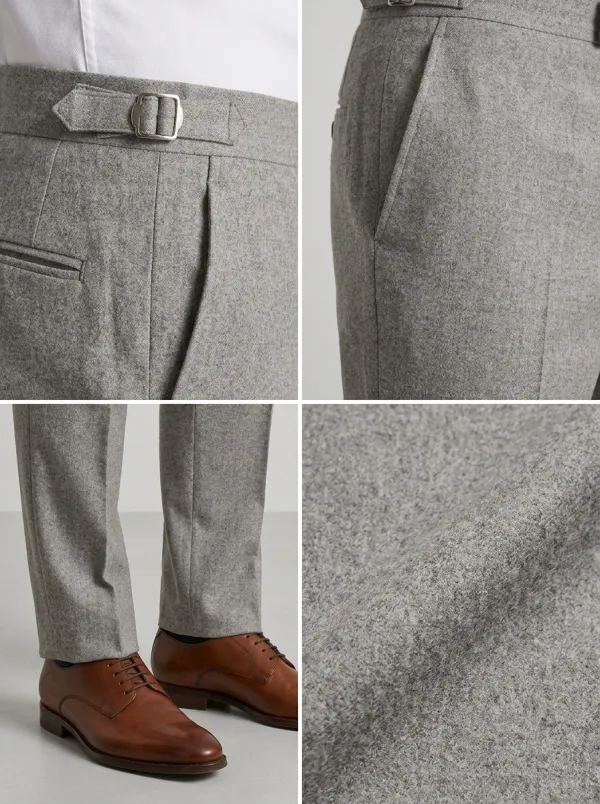 Side-Adjuster Textured Pressed-Crease Men's Tailored Suit Trousers