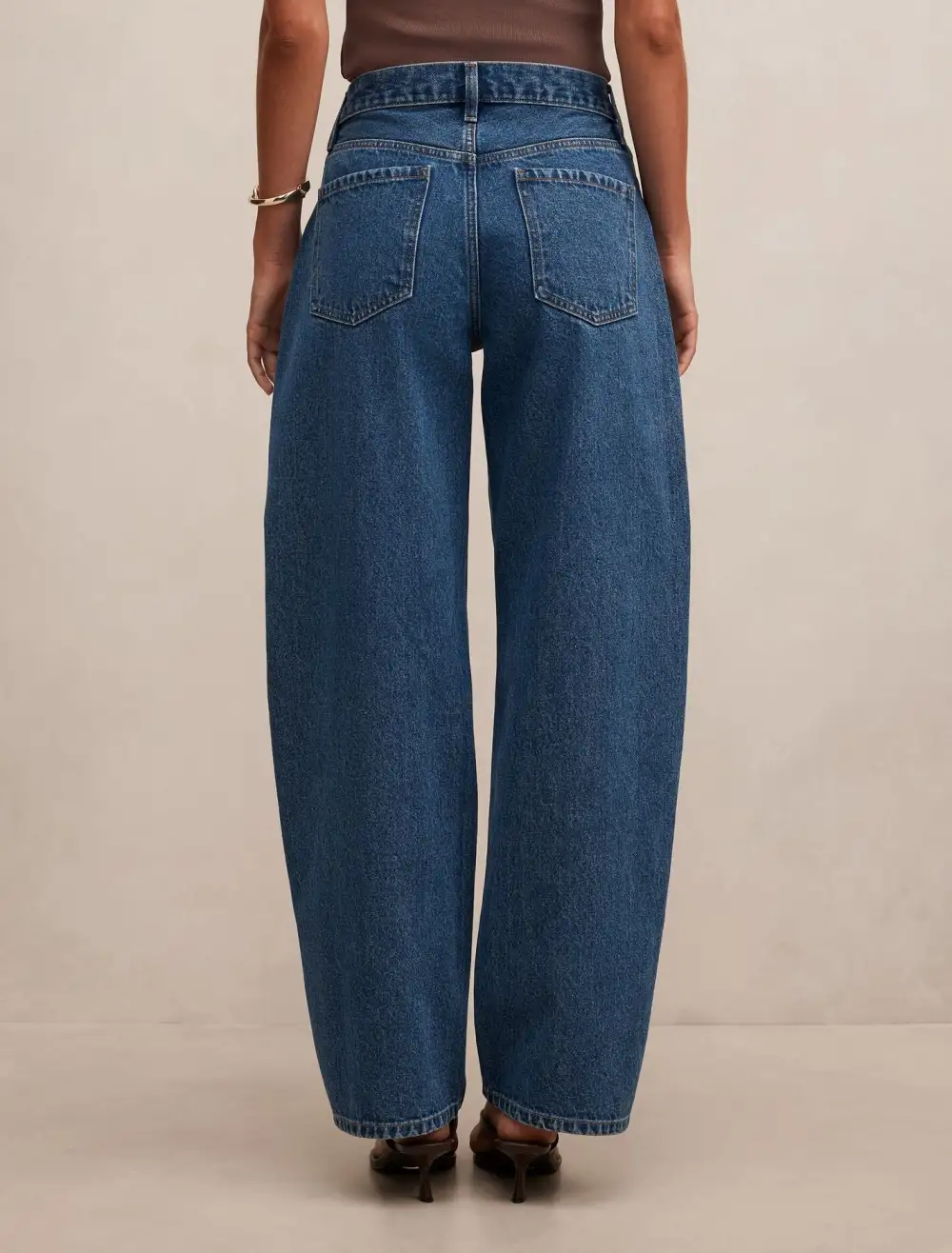 Blue Mid-Rise Barrel Leg Jeans