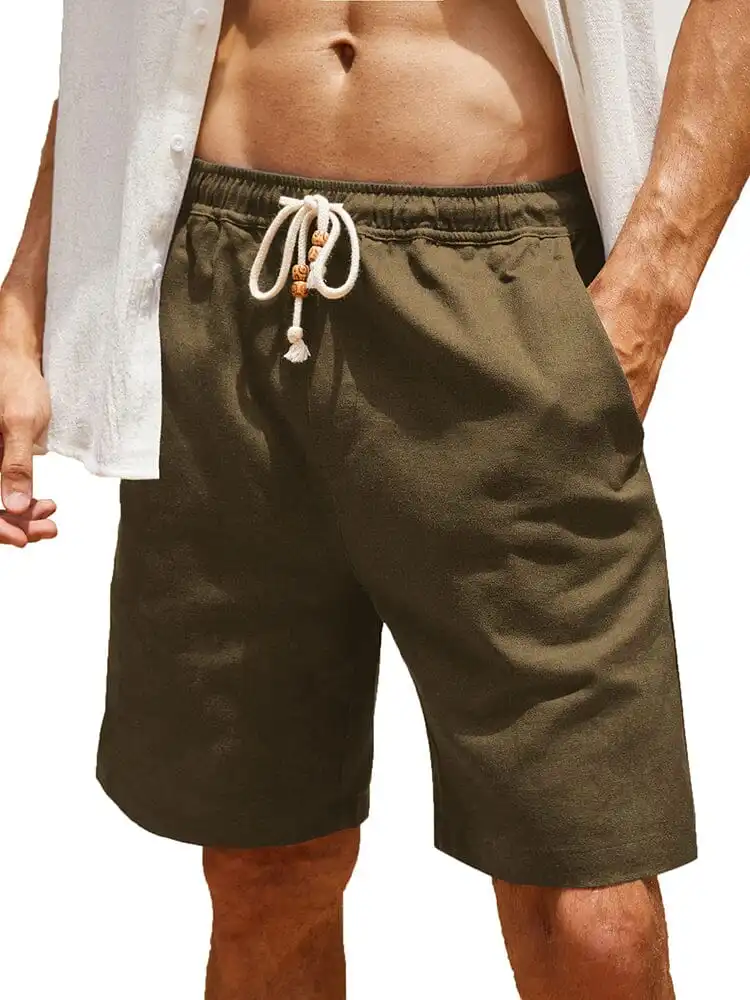 Casual Elastic Waist Linen Holiday Shorts