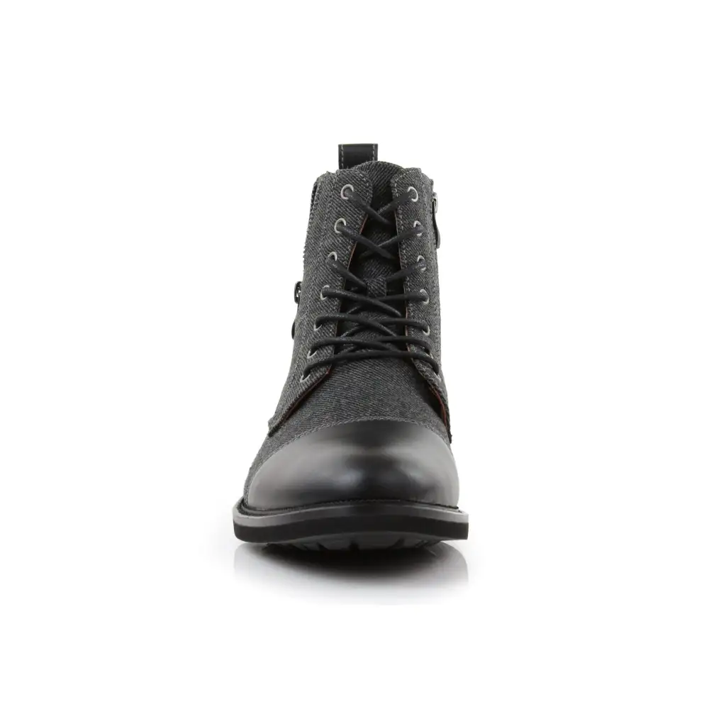 Faux-Leather Lace-Up Zip-Up Ankle Boots