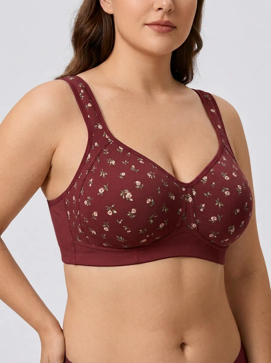 Women's Plus Size Dusty Rose Rose Floral Wide-Strap Wireless Bra