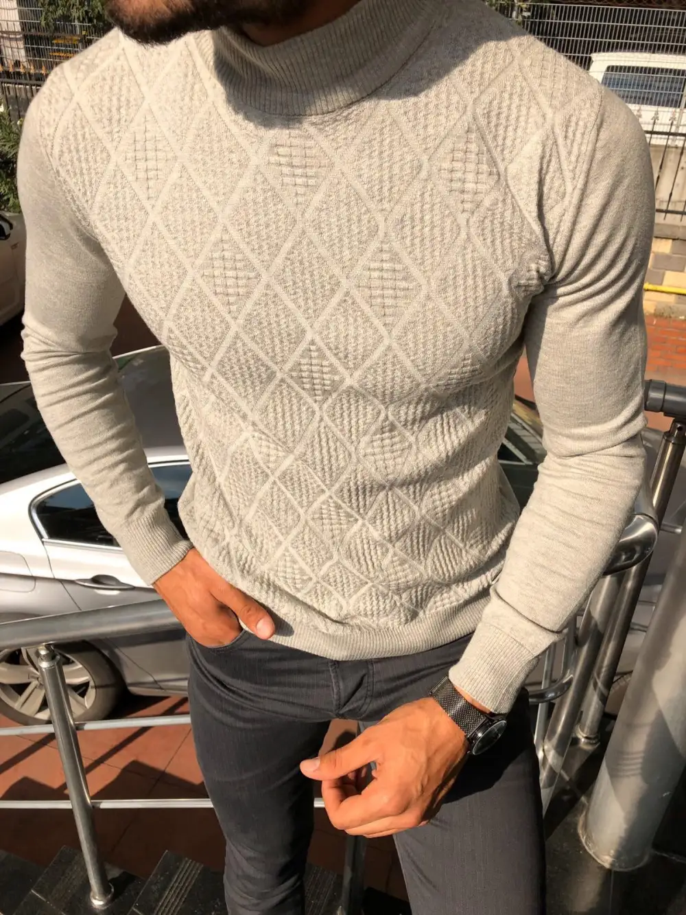 Classic Patterned Slim Fit Knit Turtleneck Sweater