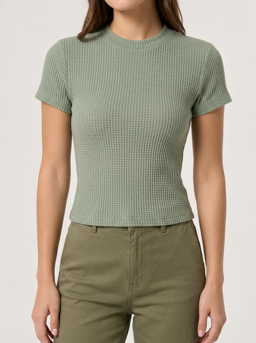 Relaxed Everyday Waffle Knit Short Sleeve Crewneck Top