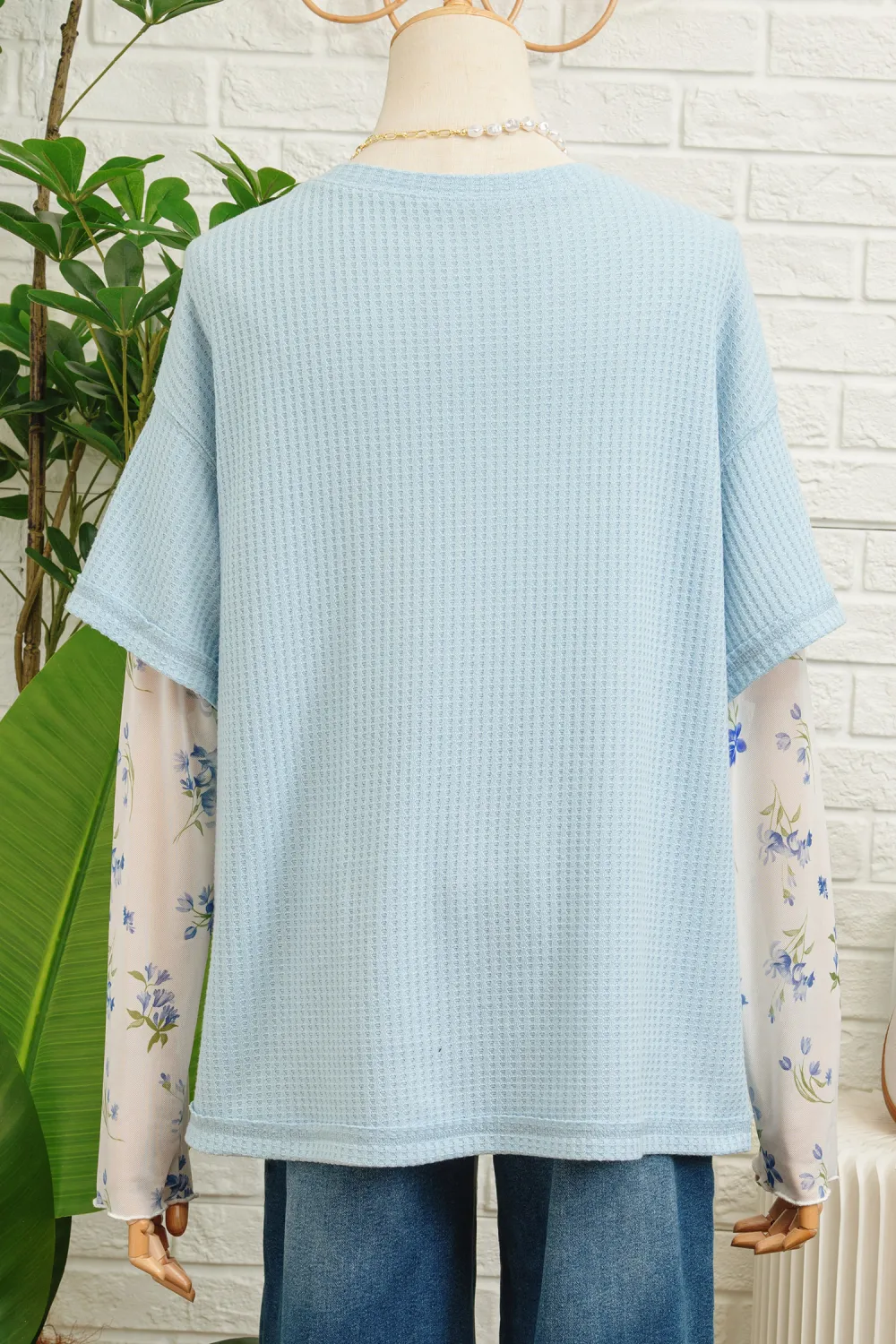 Beau Blue Floral Lace Sleeve Top