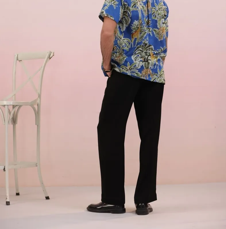 Blue Monkey Print Mulmul Cotton Camp Collar Shirt
