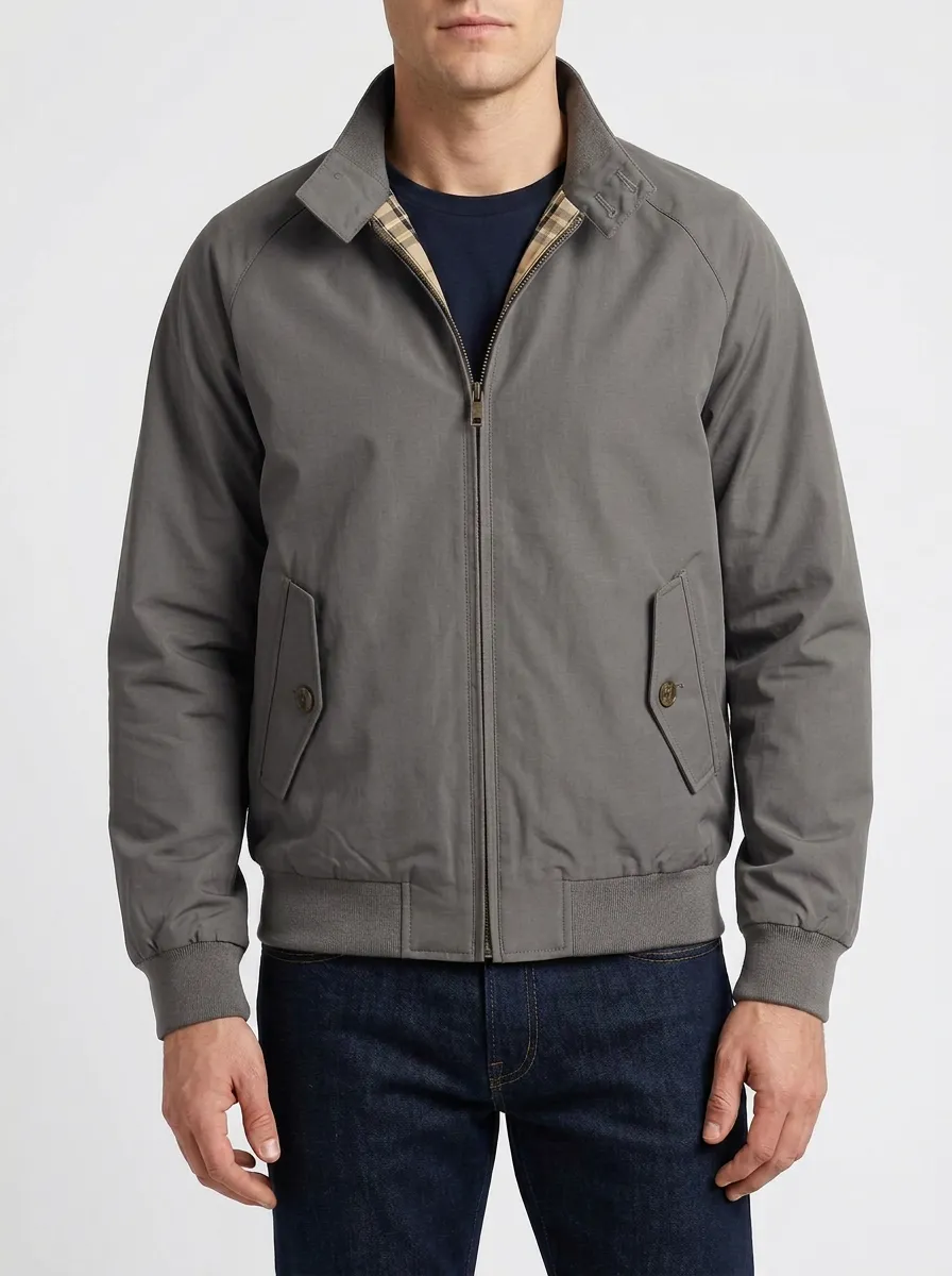 Men's Classic Casual Plaid Lined Olive Green Harrington Jacket