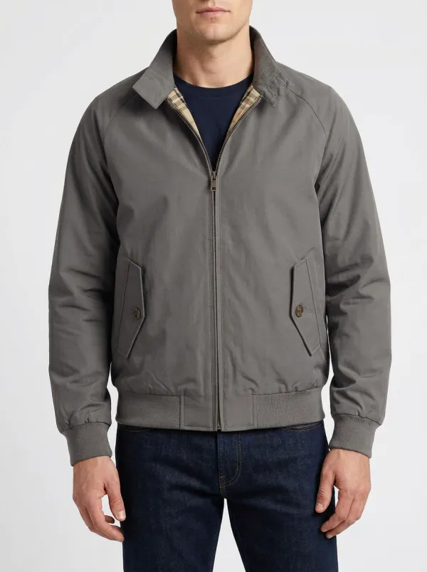 Men's Classic Casual Plaid Lined Olive Green Harrington Jacket