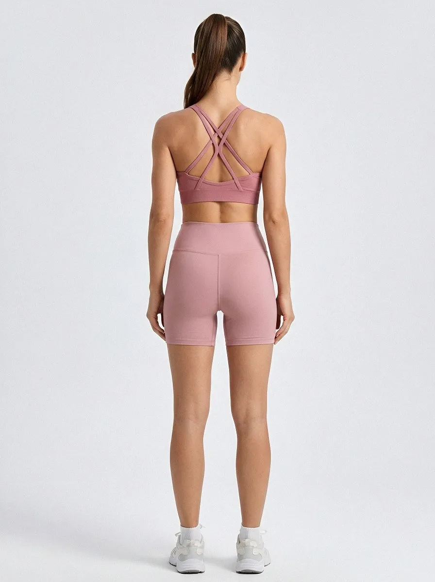 Streamlined Ribbed Texture Set Women's Tank Top And Sports Shorts Set