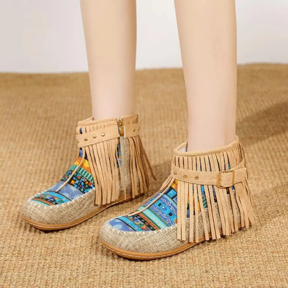 Fringe Side-Zip Ankle Boots