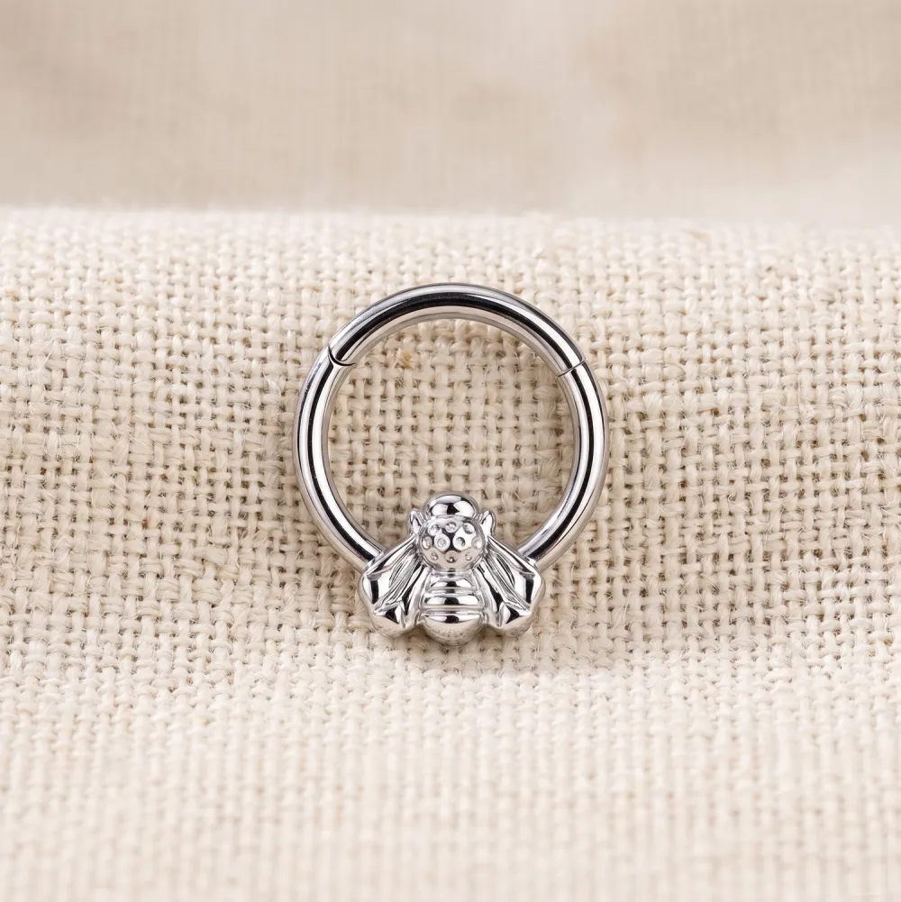 Titanium Bee Hinged Hoop Ring