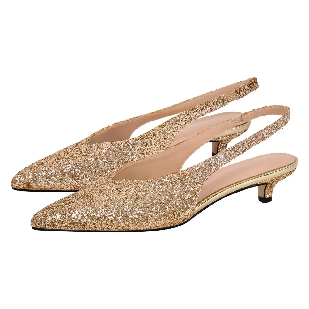 Glitter Pointed Toe Low Heel Slingback Pumps