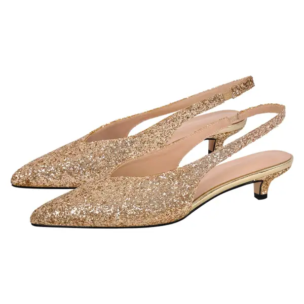 Glitter Pointed Toe Low Heel Slingback Pumps