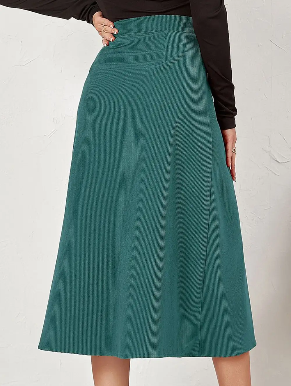 Corduroy Button Front Midi Skirt