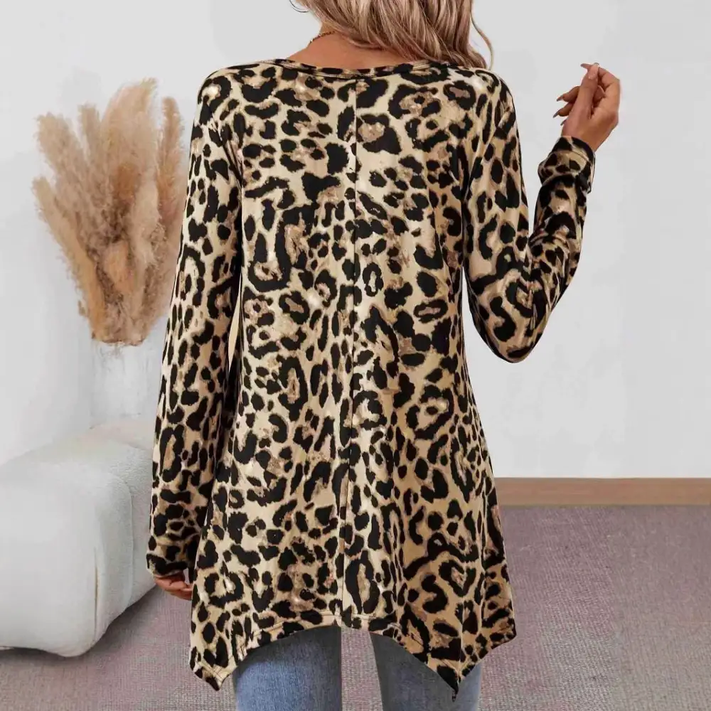 Long Sleeve Round Neck Asymmetrical Hem T-Shirt