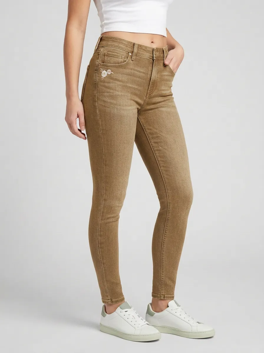Women's Floral Embroidery Pocket Printed Slim-Fit Jeans