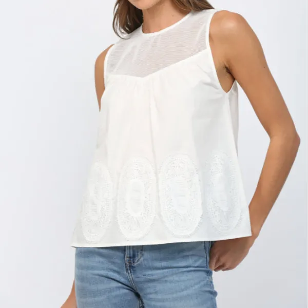 Sheer Lace Applique Top - Off