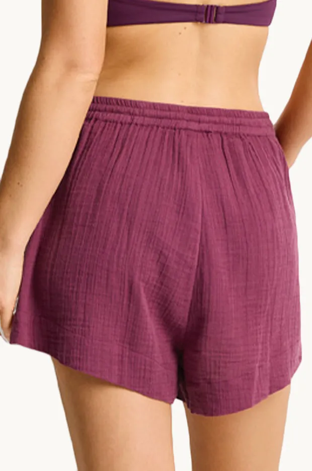 High Waist Drawstring Beach Shorts